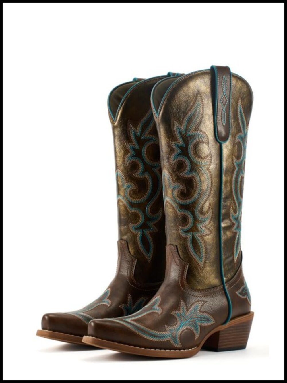 Mid Calf Western Cowboy Boots Faux Leather Snip Toe Chunky Heel